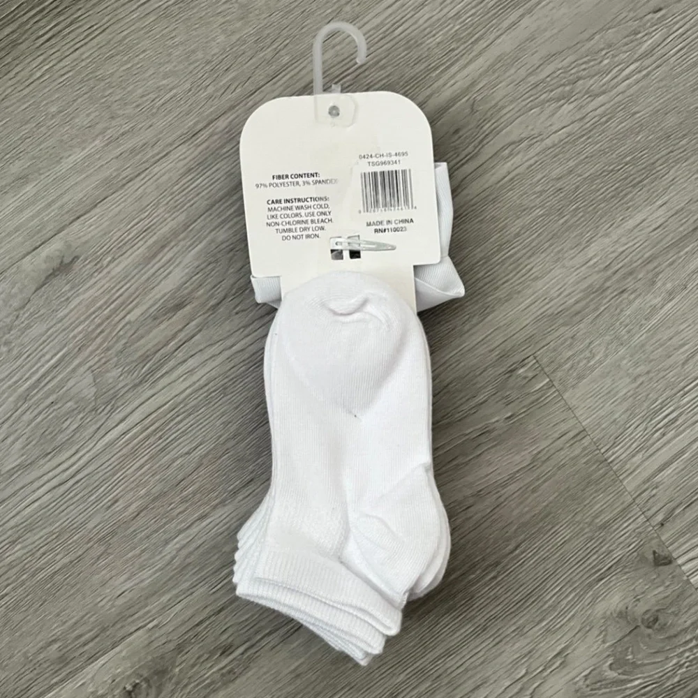 3 For $15 Totally Sox Girl's White School Uniform Ankle Socks and Hair Bow Sock
